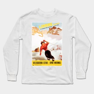 Skiing in LIMONE Piemonte by Carlo Prandoni Ski Resort Vintage Italy Travel Ad Long Sleeve T-Shirt